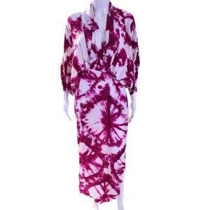 S/W/F Maxi Dress Size Small Magenta Pink White Tie Dye Plunge